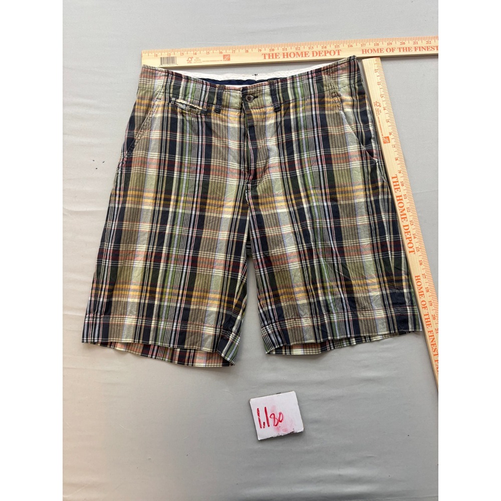 Polo Ralph Lauren Mens Plaid Cotton Shorts Green Tan Multi Color Size 32